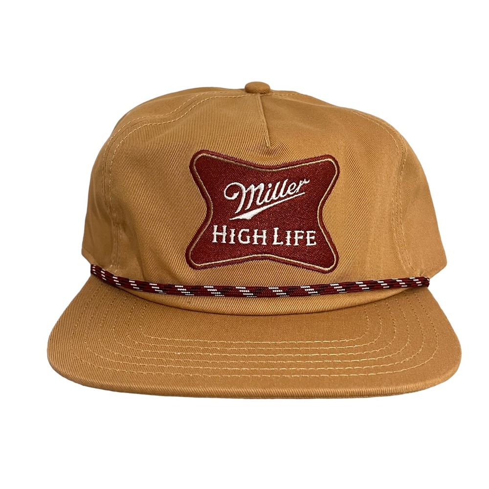 Miller High Life Red Rope Vintage Logo Tan Snapback Adjustable Hat Cap OSFM